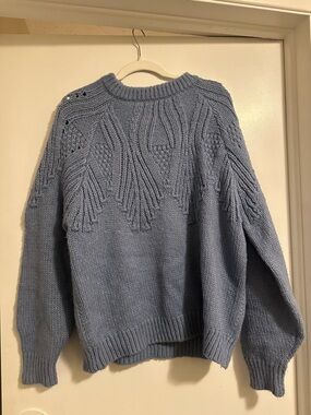 Textured Yoke Crewneck Sweater - Light Blue